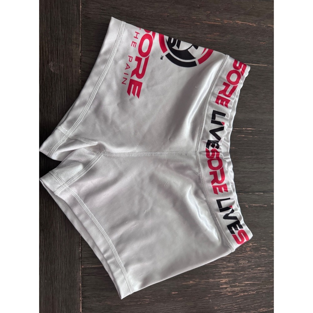 LiveSore‎ Embrace The Pain Compression Booty Shorts Silver Red Black CrossFit